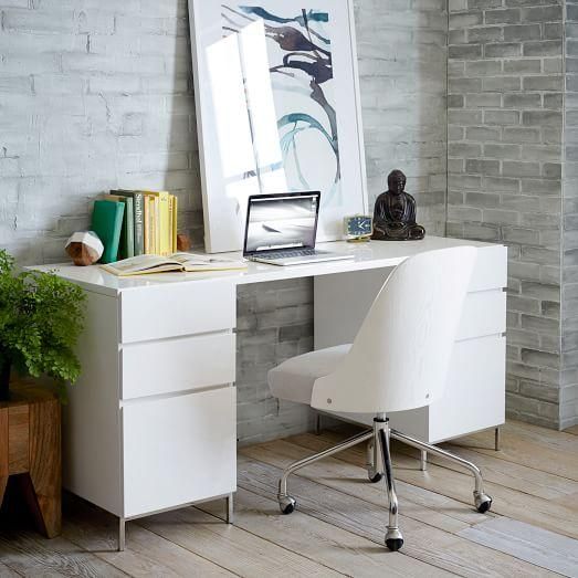 Lacquer White Storage Desk Throughout White Lacquer And Brown Wood Desks (View 7 of 15)