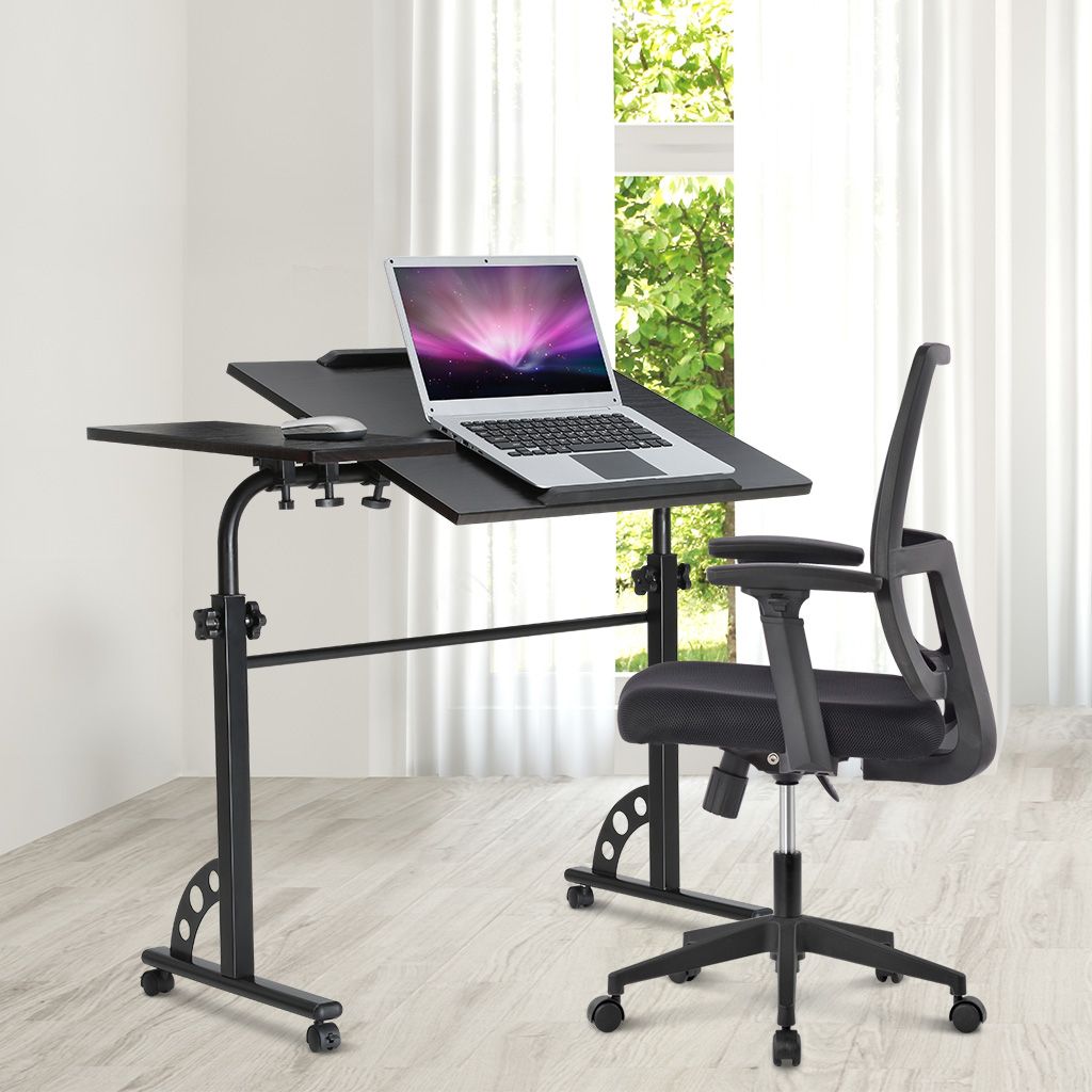 Langria Extra Large Tilting Wooden Rolling Laptop Desk Cart With Side Pertaining To Green Adjustable Laptop Desks (View 4 of 15)