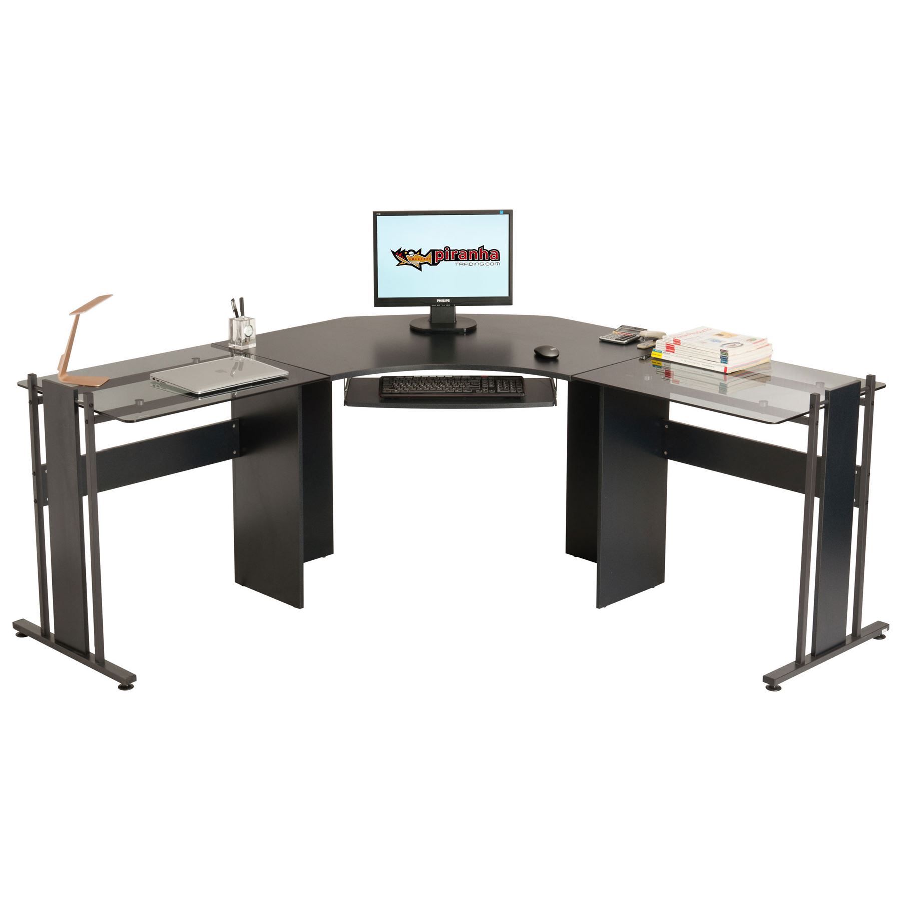 Large Corner Desk Graphite Black Finish For Home Office Piranha In Graphite Convertible Desks With Keyboard Shelf (View 2 of 15)