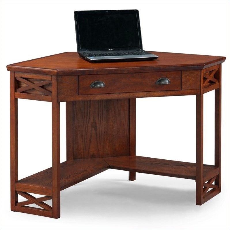 Leick Furniture Corner Computer Desk In Oak – 82431 Regarding Farmhouse Mission Oak Wood Laptop Desks (View 3 of 15)