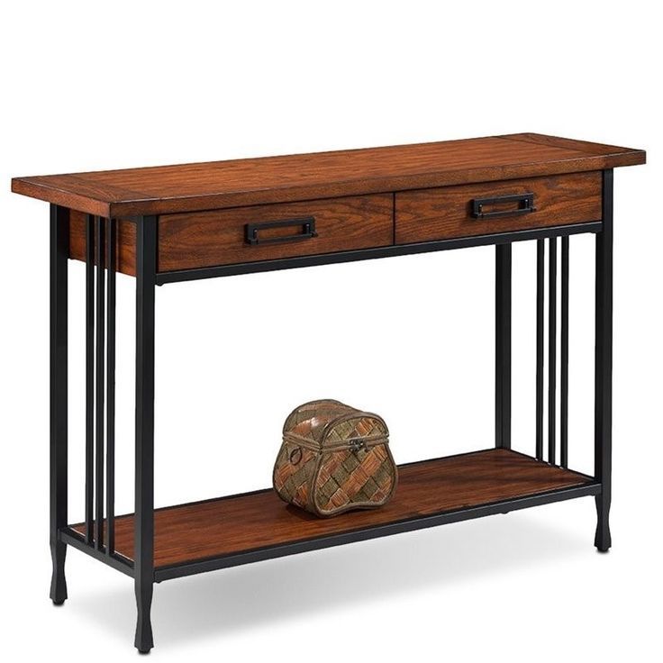 Leick Ironcraft Console Table In Burnished Oak | Modern Sofa Table, Oak Throughout Burnished Oak Desks (View 15 of 15)