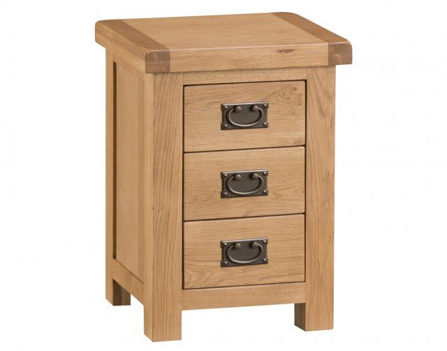 Light Rustic Oak 3 Drawer Bedside Table – Furniture World Intended For Burnished Oak 3 Drawer Desks (View 14 of 15)