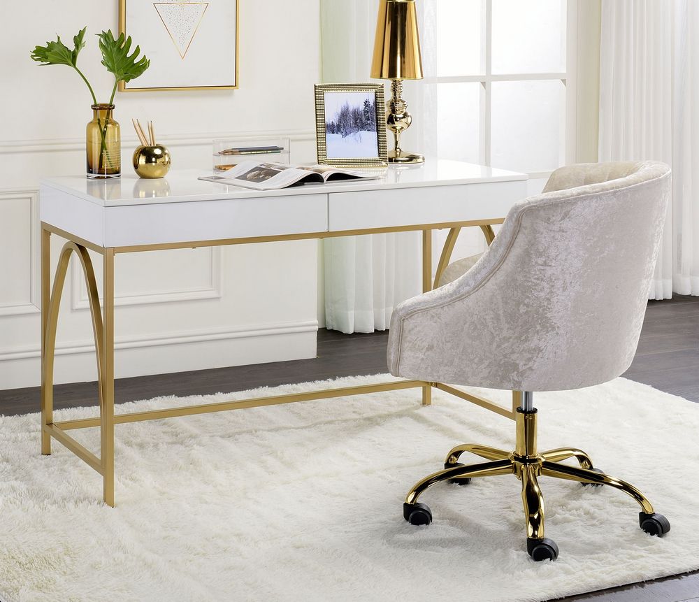 Lightmane White High Gloss Wood/gold Metal Writing Deskacme Intended For Aged White Finish Wood Writing Desks (View 10 of 15)