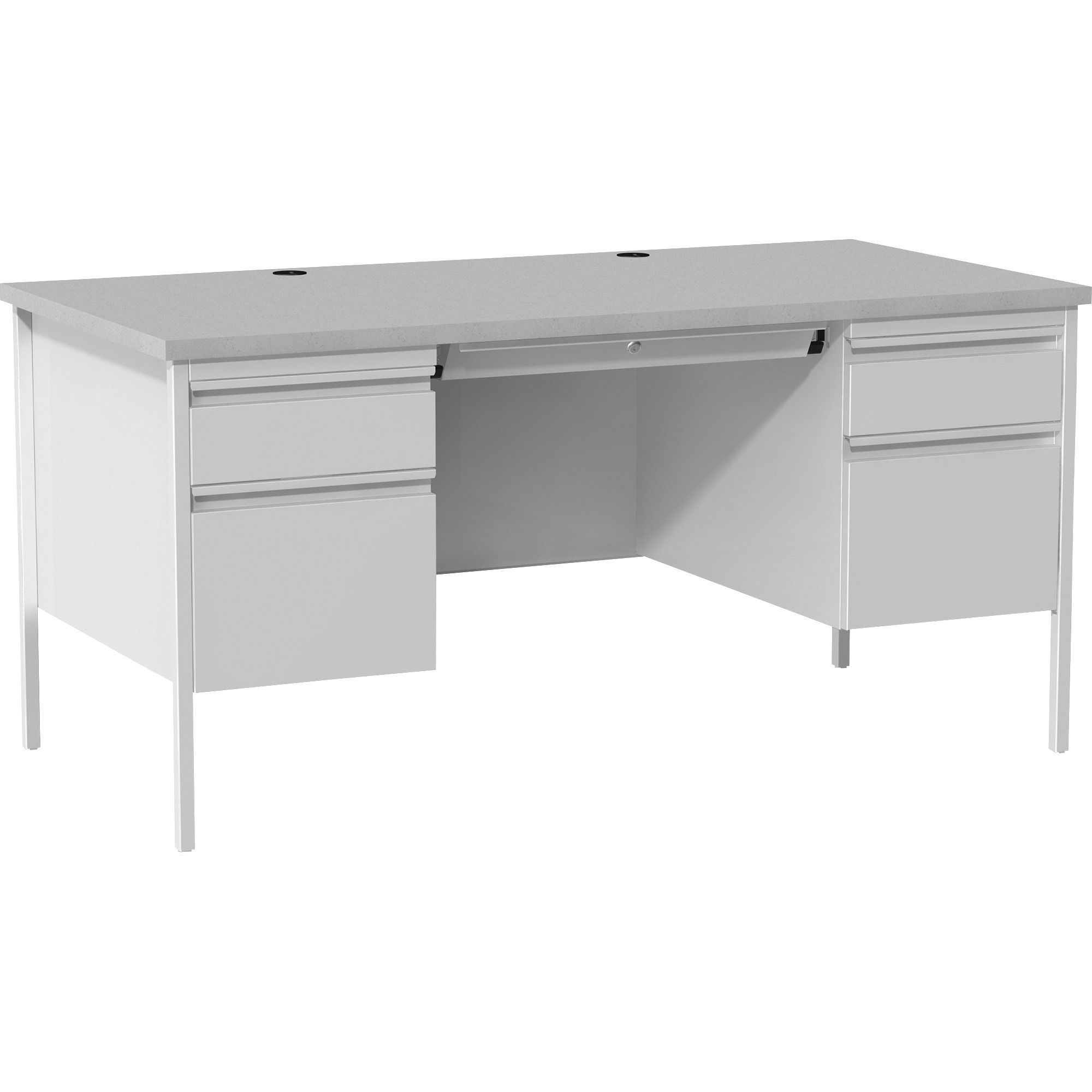 Lorell Grey Double Pedestal Steel/laminate Desk – 2 Pedestals – 30 In Gray Reversible Desks With Pedestal (Photo 6 of 15)