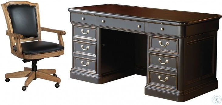 Louis Phillippe Black Executive Desk From Hekman Furniture | Coleman Pertaining To Black And Cinnamon Office Desks (View 14 of 15)