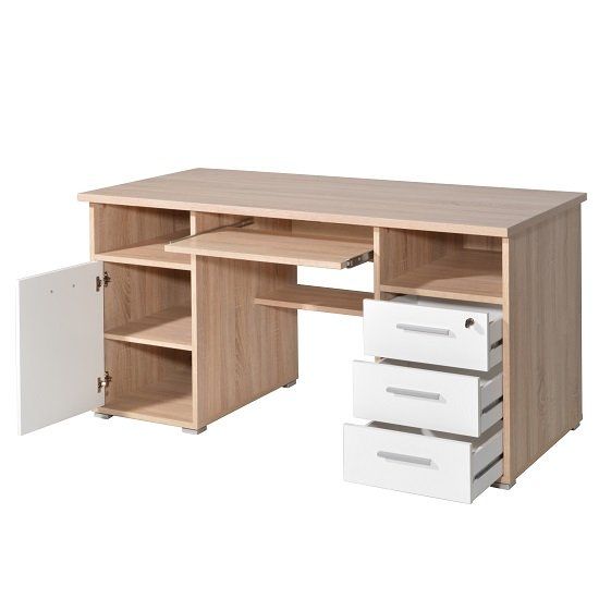 Luciana Wooden Computer Desk In Sonoma Oak And White | Furniture In Fashion In Sonoma Oak Writing Desks (View 11 of 15)