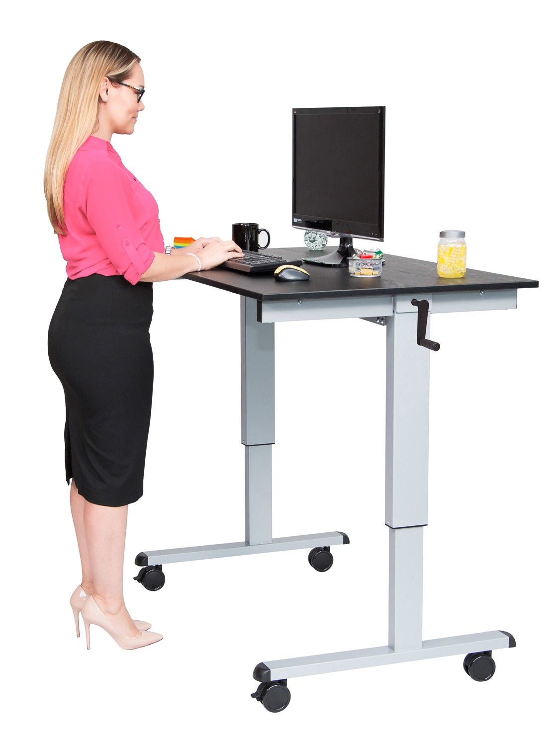 Luxor Standcf48 Ag/bo 48" Crank Adjustable Stand Up Desk – Black Oak For Espresso Adjustable Stand Up Desks (View 2 of 15)