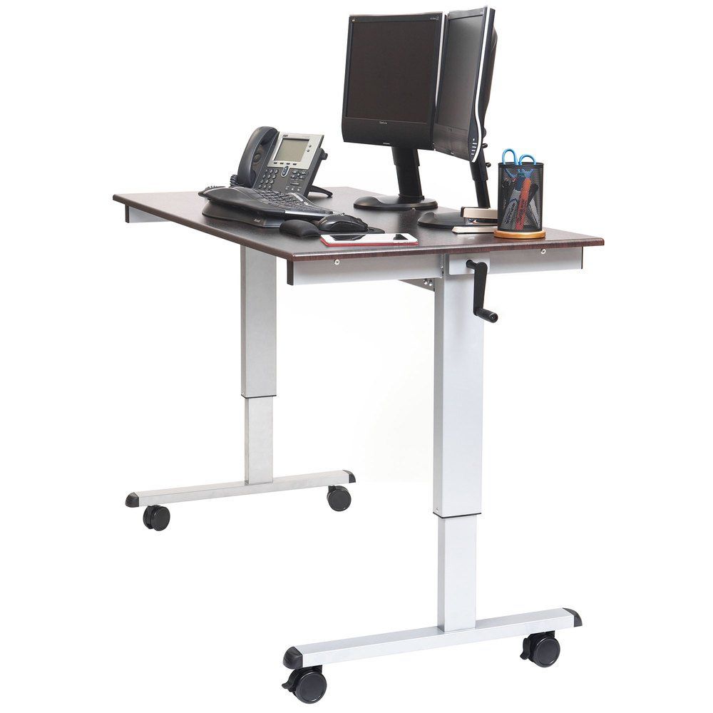 Luxor Standup Cf60 Dw Adjustable Standing Desk With Silver Steel Frame In Walnut Adjustable Stand Up Desks (View 3 of 15)