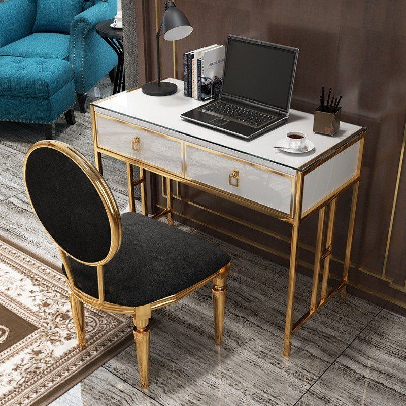 Luxury Modern Black/white Office Writing Desk Stylish Rectangle With White And Gold Writing Desks (View 11 of 15)