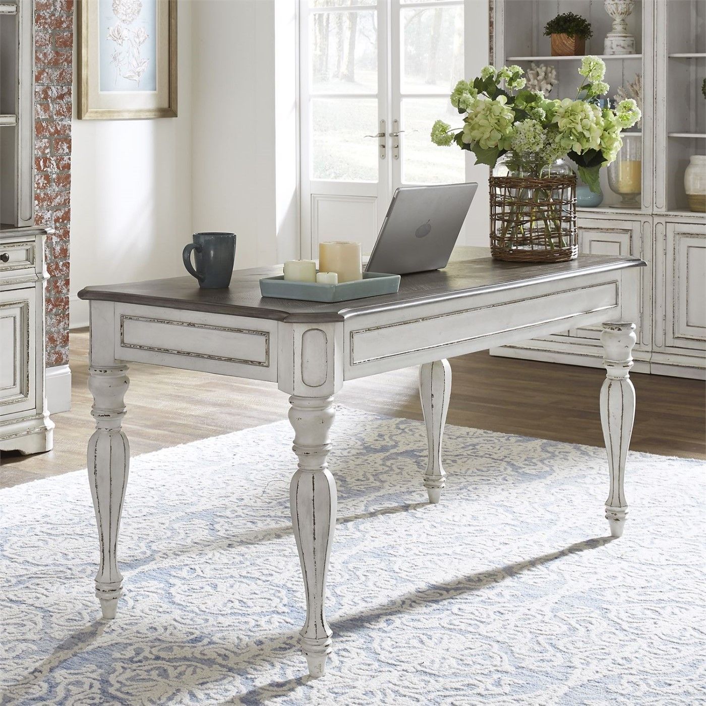 Magnolia Traditional Antique White Writing Desk With Flip Down Keyboard With Regard To White And Cement Writing Desks (View 11 of 15)