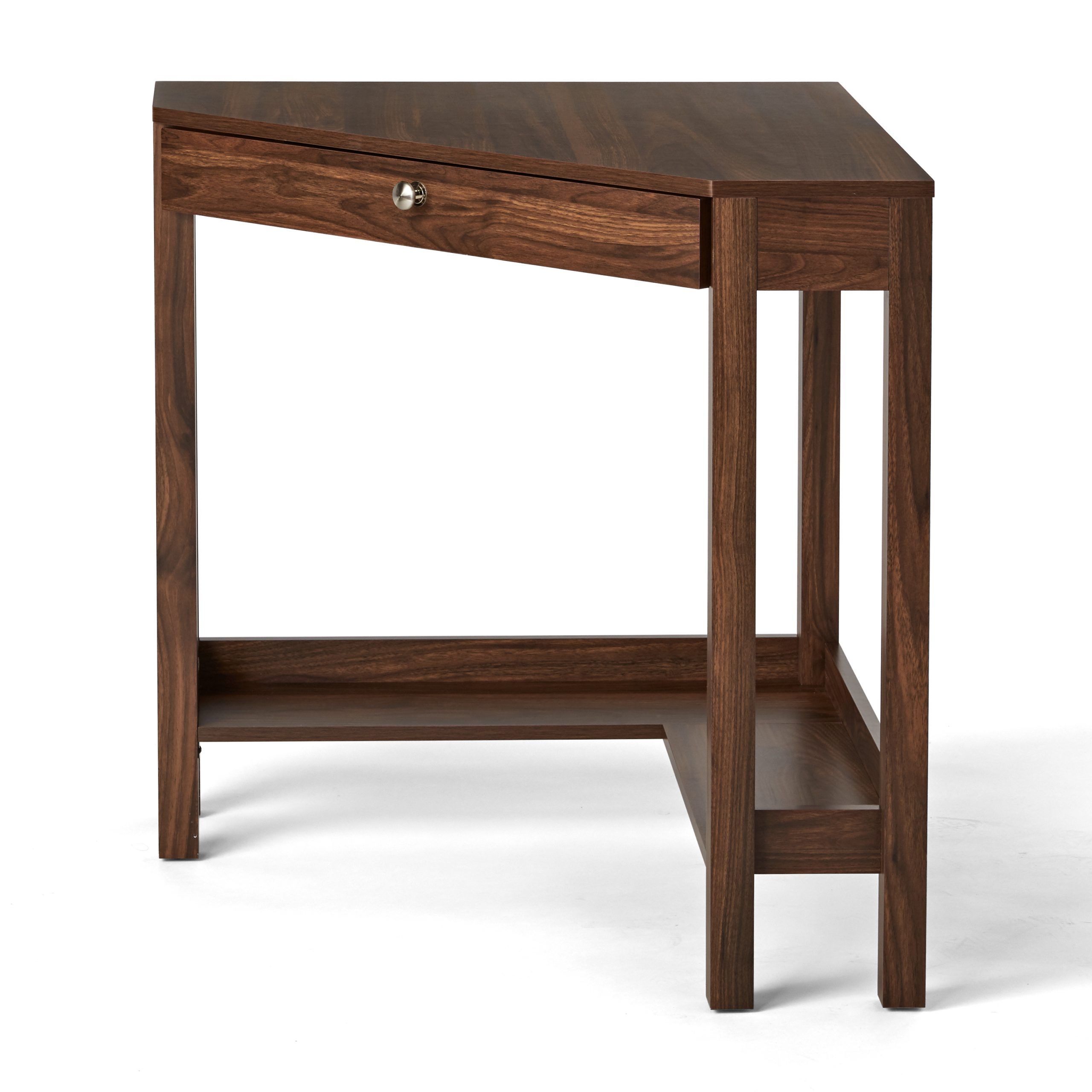 Mainstays Corner Writing Desk With Drawer And Lower Shelf, Brown Finish Inside Brown 4 Shelf Writing Desks (View 14 of 15)
