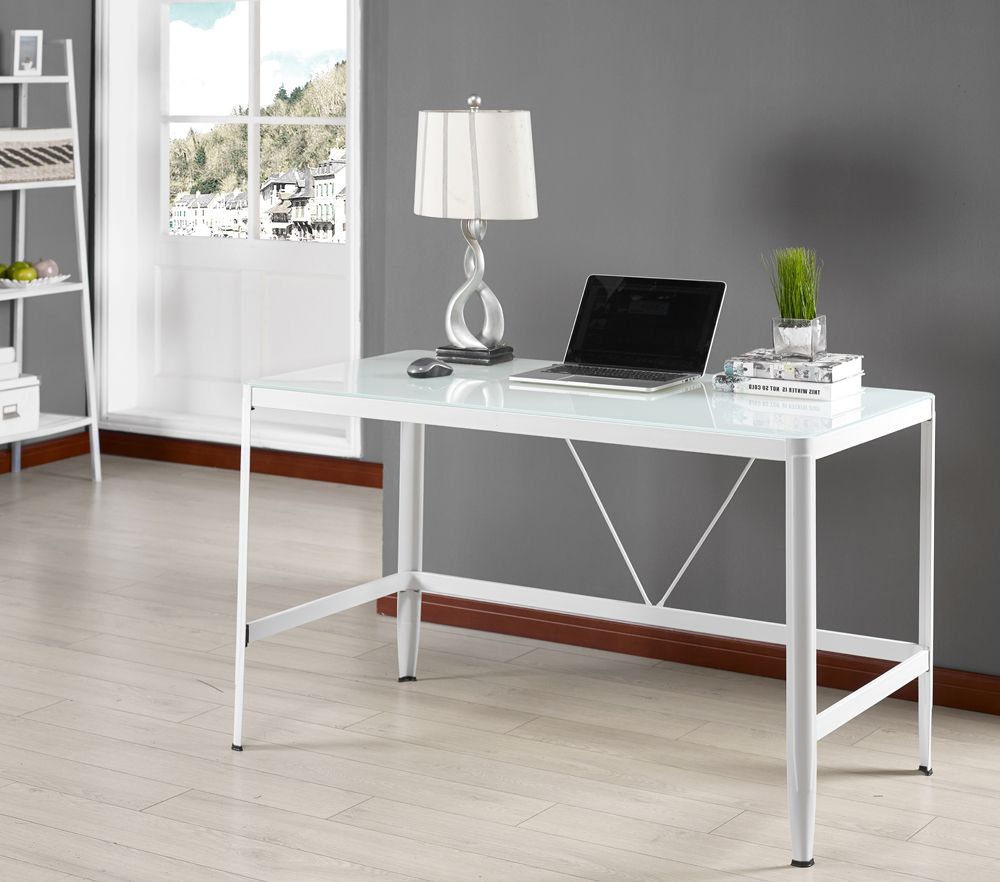 Makenna Home & Office Workstation Computer Desk, White Metal Frame Regarding White Wood And Gold Metal Office Desks (View 3 of 15)
