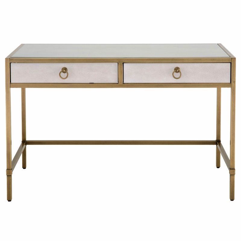 Maklaine Faux Shagreen Writing Desk In White And Brushed Gold – Mk 1854730 Regarding Gold And Olive Writing Desks (View 4 of 15)