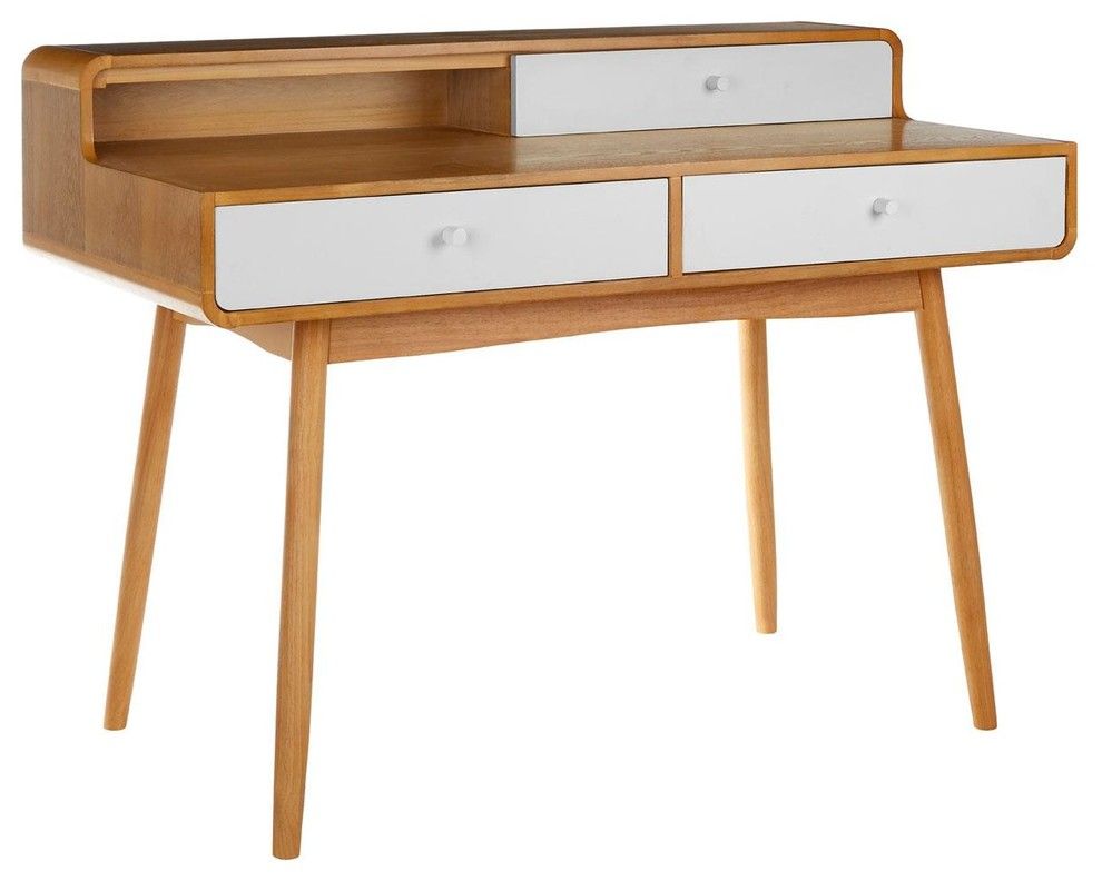 Malmo White Oak 3 Drawer Desk – Scandinavian – Desks & Writing Bureaus With White Oak Wood Writing Desks (View 9 of 15)
