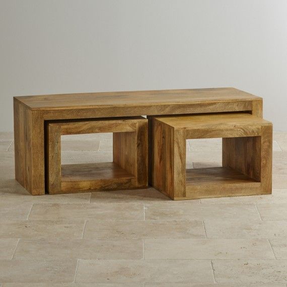 Mantis Light Natural Solid Mango 3 Cube Nesting Tables | Cube Coffee For Natural Mango And Light Cane Desks (View 4 of 15)