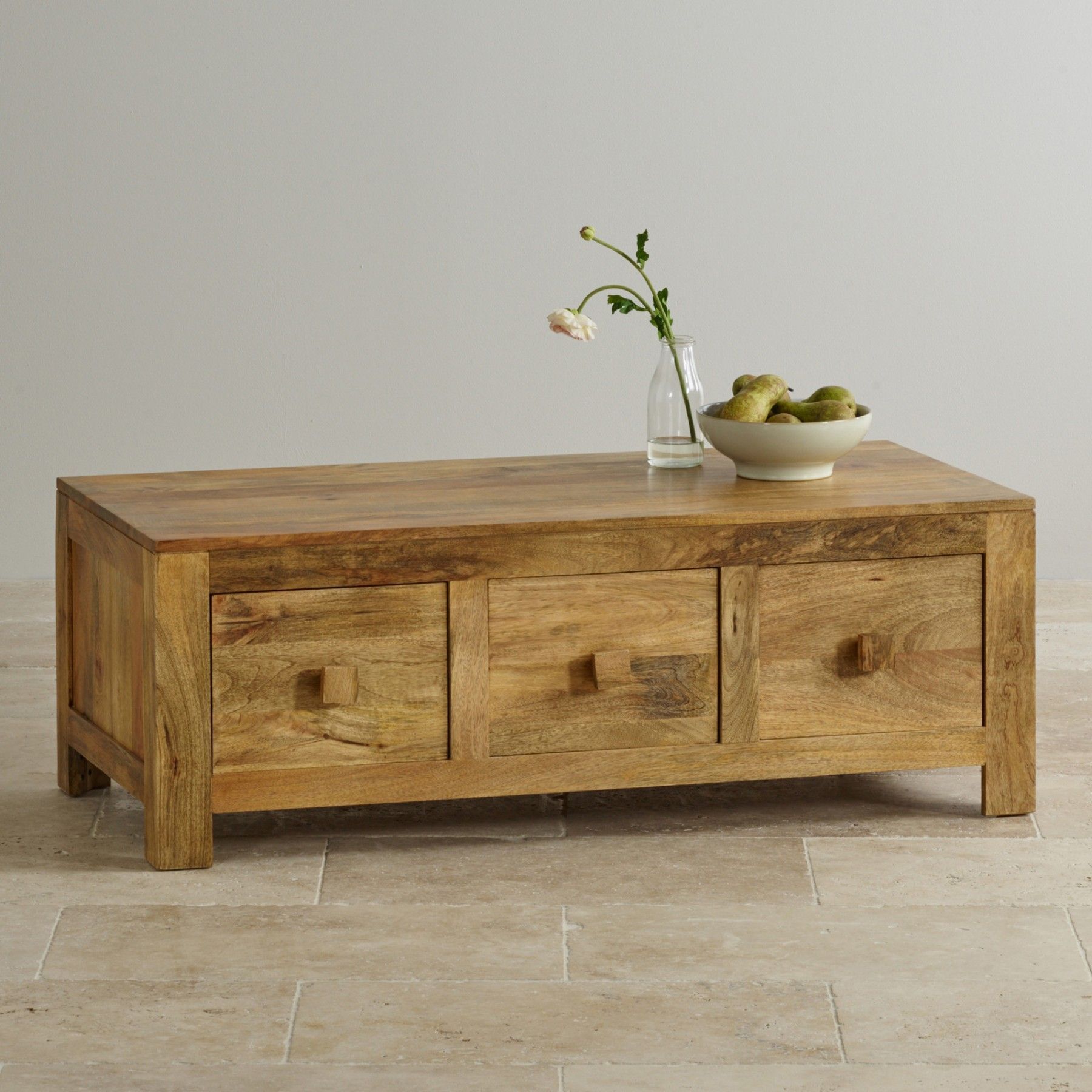 Mantis Light Natural Solid Mango 6 Drawer Storage Coffee Table | Coffee Intended For Natural Mango And Light Cane Desks (View 9 of 15)