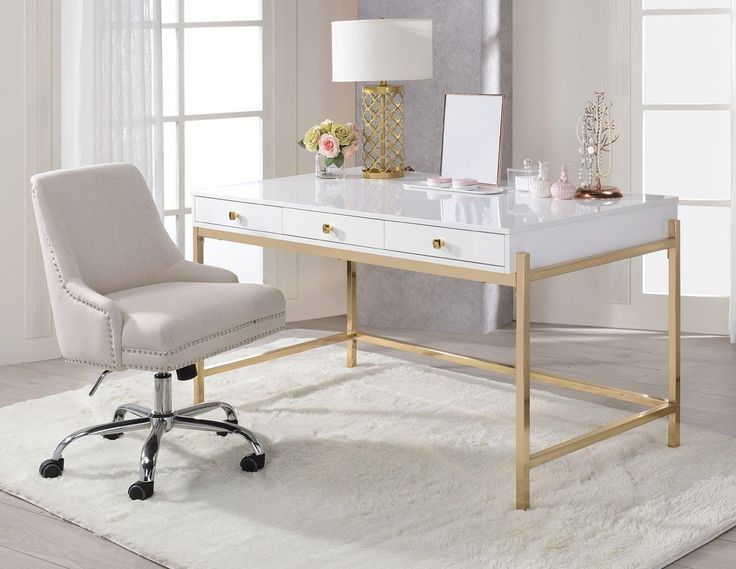 Marabella Glossy White Writing Desk Gold Legs In 2020 | White Writing With Regard To Gold And Olive Writing Desks (View 15 of 15)