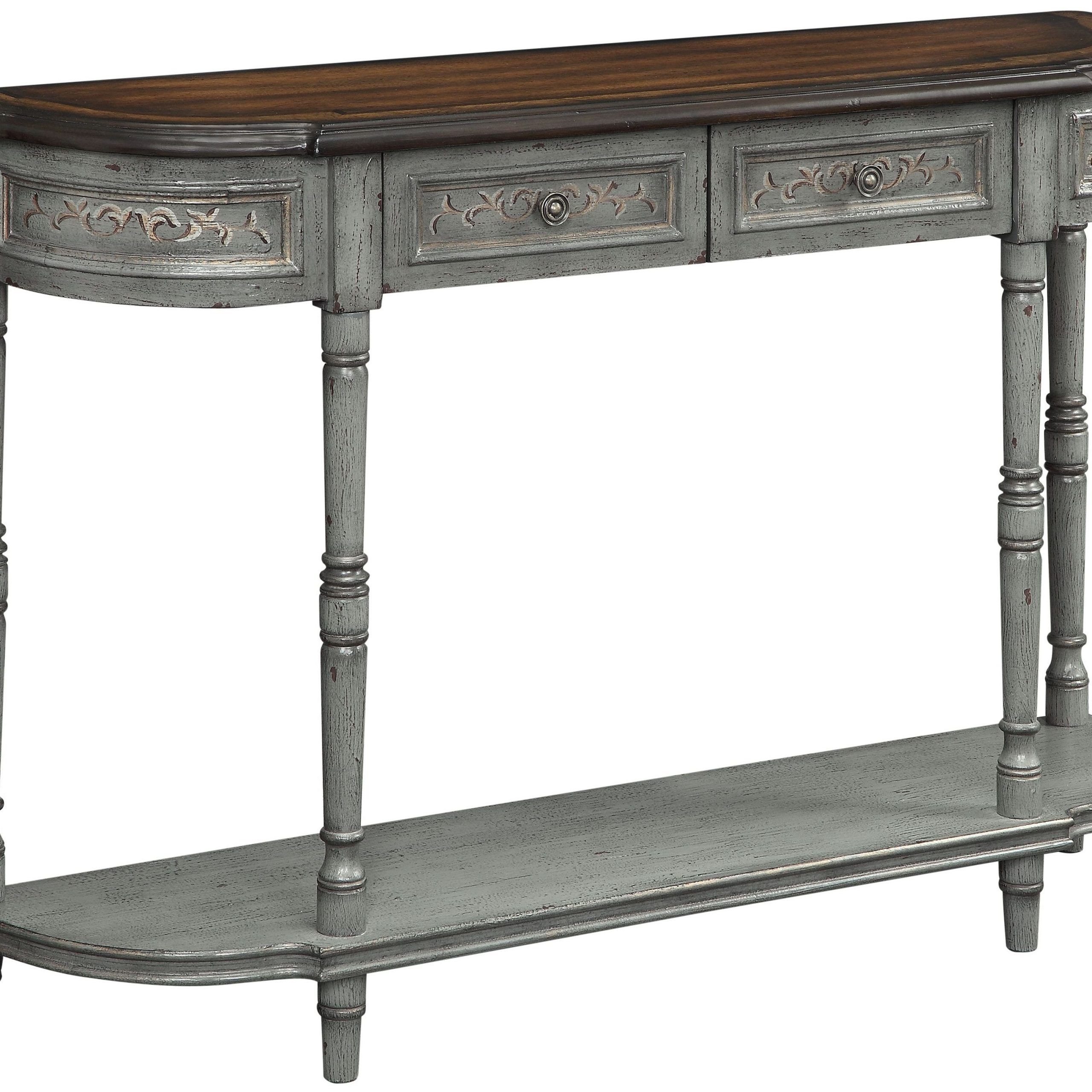 Markham Grey Frame 2 Drawer Console Table From Coast To Coast (70778 Intended For Gray And Gold 2 Drawer Desks (View 10 of 15)