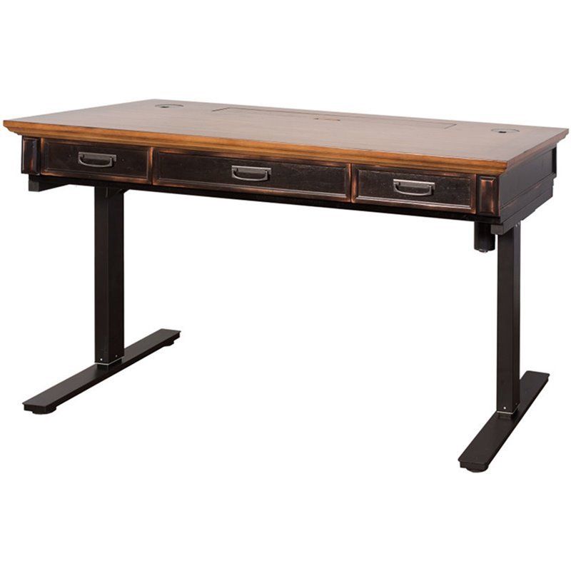 Martin Furniture Hartford 3 Drawer Standing Desk In Brown And Black In Brown And Matte Black 3 Drawer Desks (View 4 of 15)