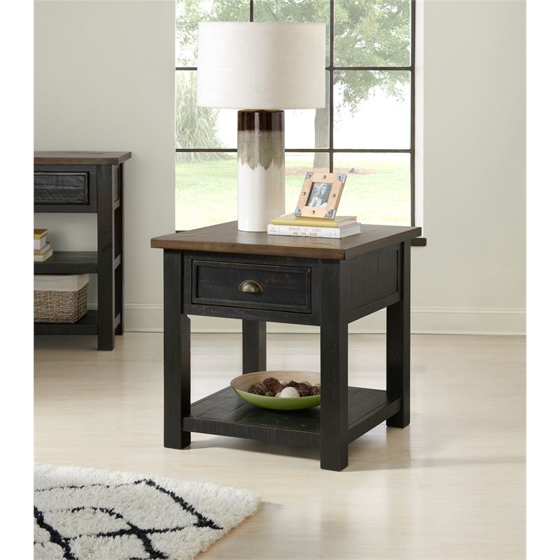 Martin Svensson Home Monterey Solid Wood 1 Drawer End Table Black And With Black And Brown 5 Shelf 1 Drawer Desks (View 2 of 15)
