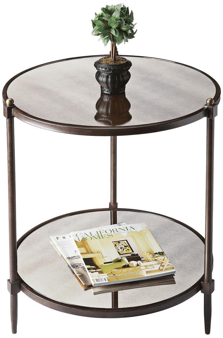 Metalwork 22" Wide Pewter And Gold Mirrored Glass Side Table – #3t590 With Regard To Glass And Pewter Rectangular Desks (View 12 of 15)