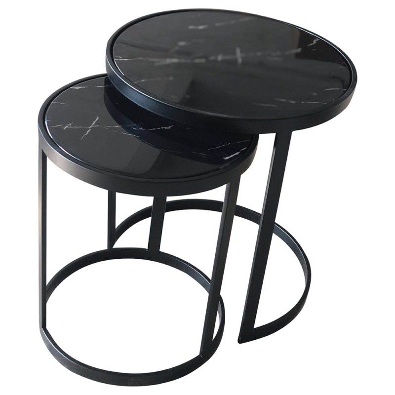 Mirabello 2 Piece Faux Marble Topped Metal Round Nesting Side Table Set Intended For Marble And Black Metal Writing Tables (Photo 1 of 15)