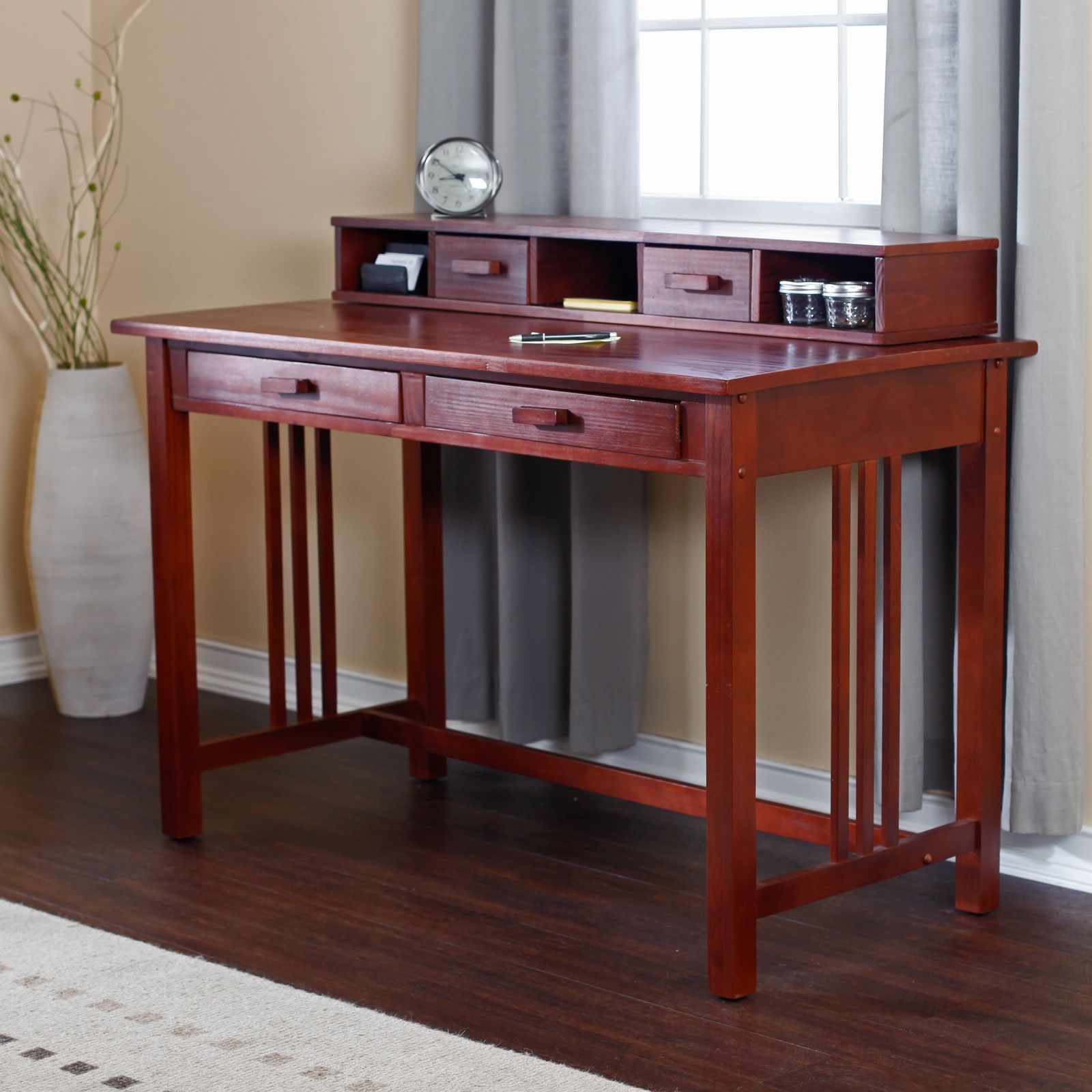 Mission Laptop/writing Desk And Hutch – Dark Walnut – Writing Desks At In Dark Tobacco Writing Desks (View 12 of 15)