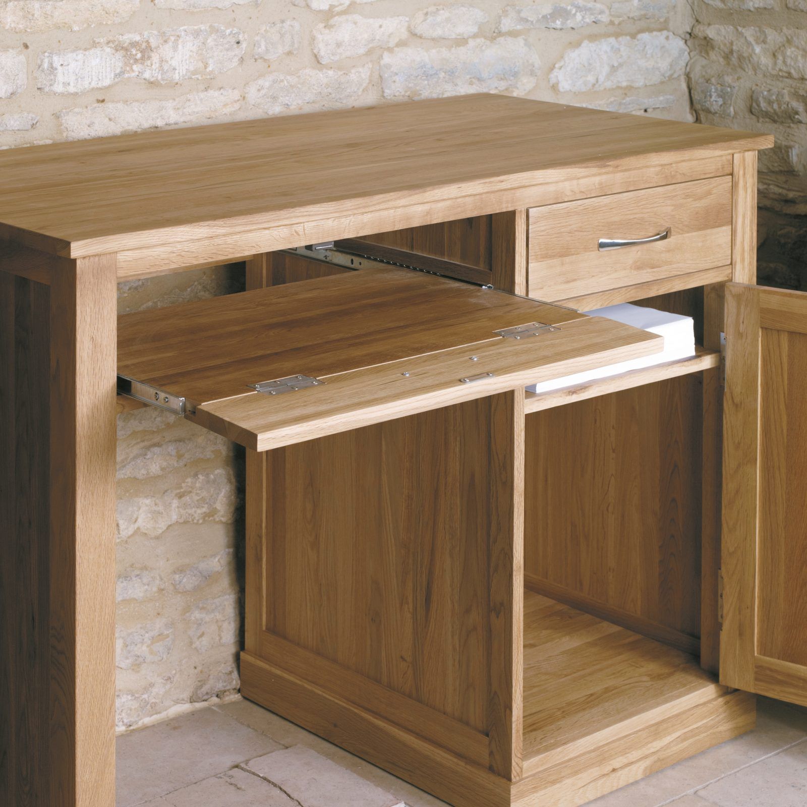 Mobel Oak Single Pedestal Computer Desk – Furniture 4 Life Inside Oak Computer Writing Desks (View 5 of 15)