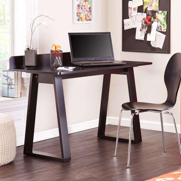 Modern 48" Black Sawhorse Desk With Backsplash | Furniture, Home Office Intended For Black Finish Modern Office Desks (View 5 of 15)