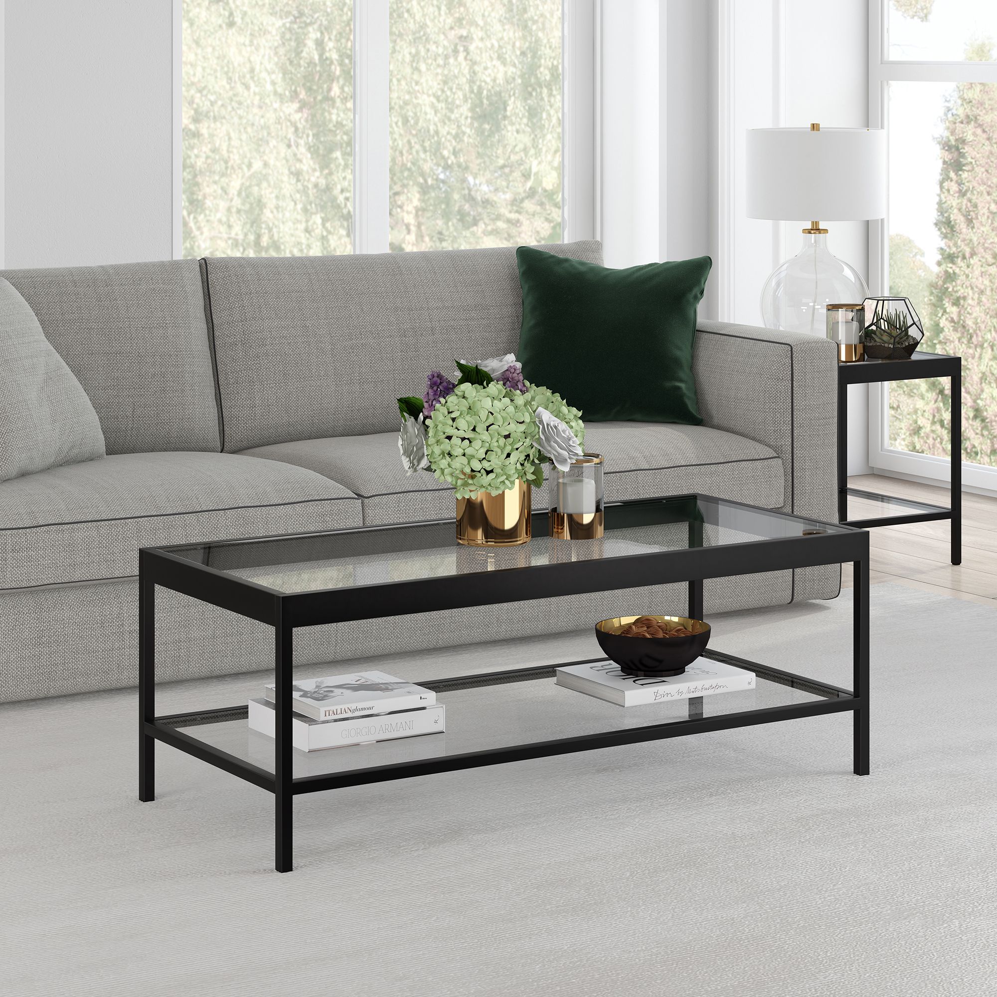 Modern Coffee Table With Open Shelf, Rectangular Table For Living Room Within Glass And Gold Rectangular Desks (View 2 of 15)