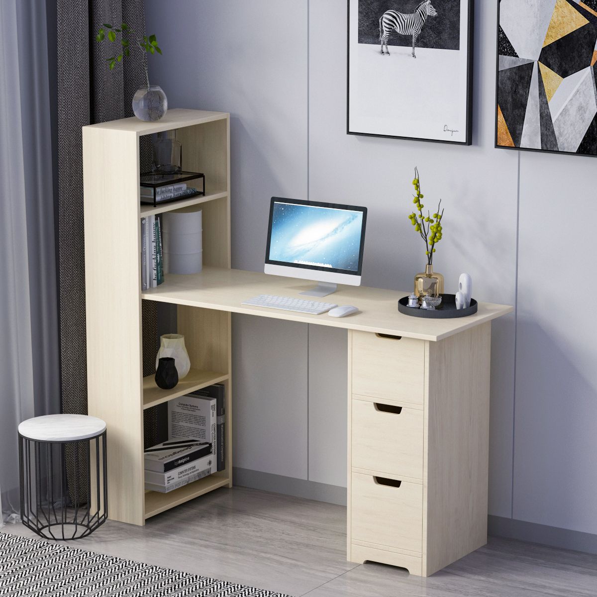 Modern Computer Desk With 4 Tier Storage Shelves, Large Home Office Inside Modern Office Writing Desks (View 13 of 15)