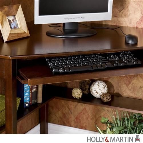Modern Espresso Corner Computer Desk With Keyboard Tray | Corner Intended For Corner Desks With Keyboard Shelf (View 14 of 15)