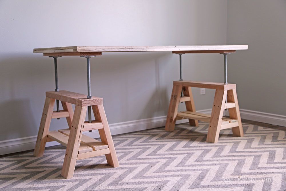 Modern Indsutrial Adjustable Sawhorse Desk To Coffee Table | Ana White In Espresso Wood Adjustable Reading Tables (View 7 of 15)
