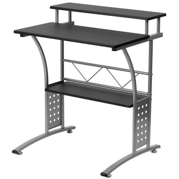 Modern Metal Frame Computer Desk With Black Laminate Top And Raised With Modern Black Steel Desks (View 4 of 15)