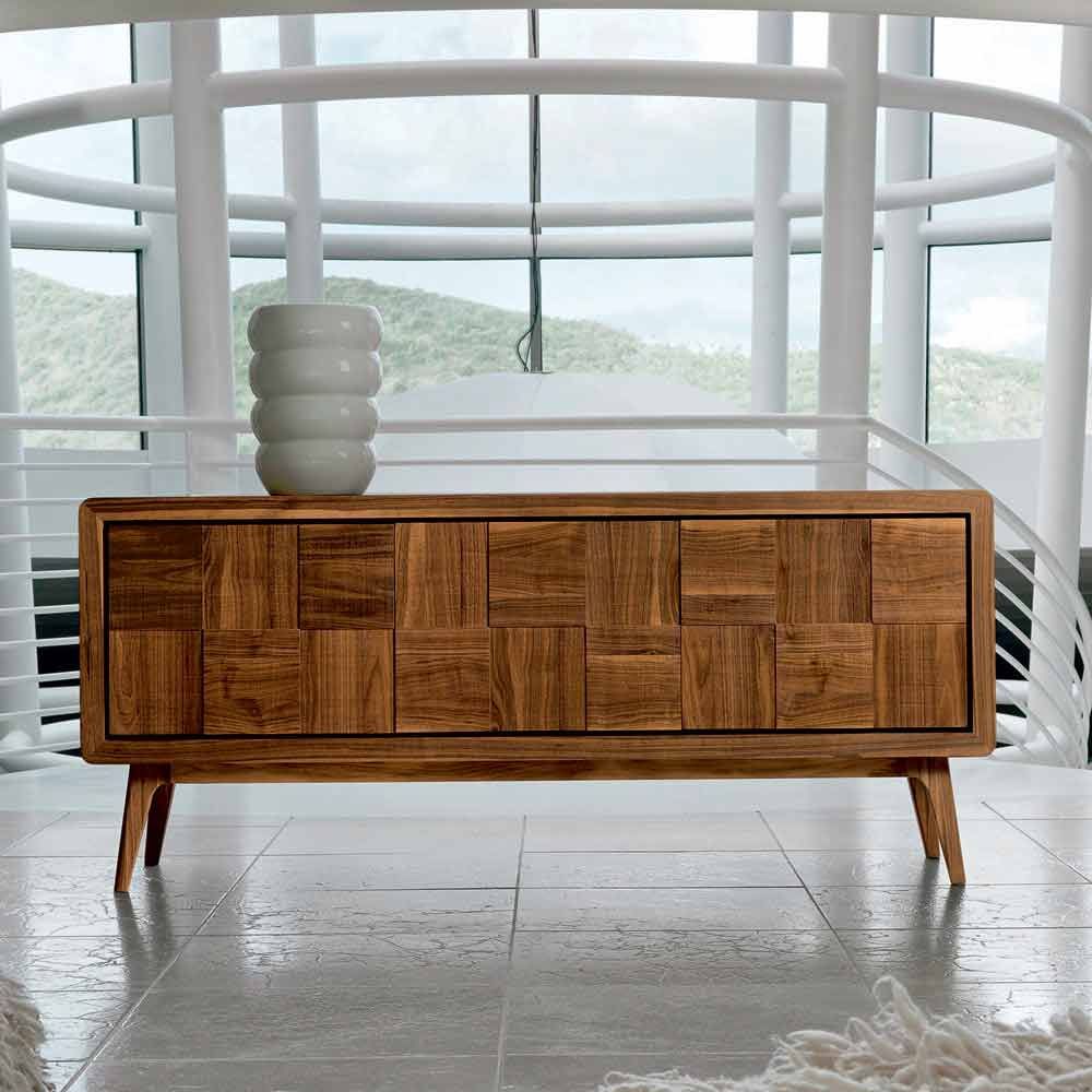 Modern Sideboard Nensi With 3 Doors In Solid Wood, Made In Italy With Regard To Degroot Sideboards (View 3 of 18)
