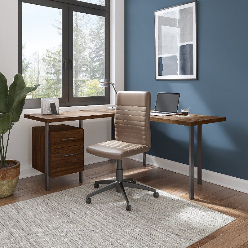 Modern Walnut 60 Inch L Shaped Desk With Drawers – Architect | Rc Regarding Modern Teal Steel Desks (View 3 of 15)
