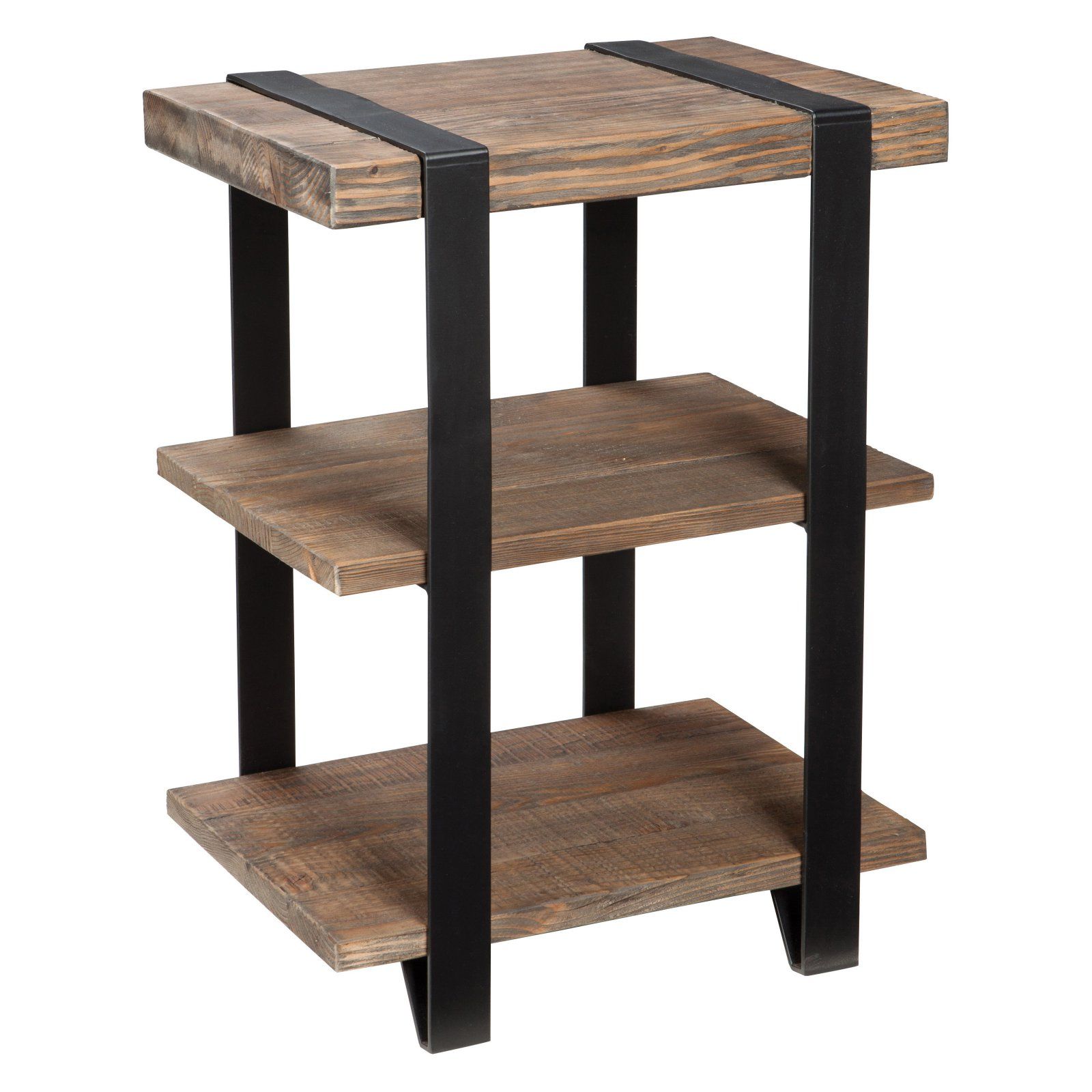 Modesto 2 Shelf Metal Strap And Reclaimed Wood End Table, Rustic Pertaining To Natural Wood And Black 2 Shelf Desks (View 8 of 15)