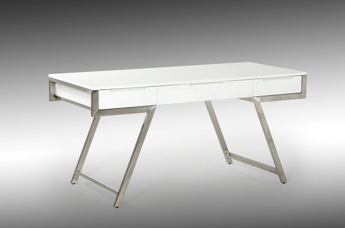 Modrest Dessart Modern White Gloss Desk (with Images) | White Gloss Inside Glossy White And Chrome Modern Desks (View 9 of 15)