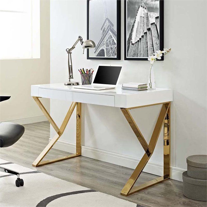 Modway Adjacent Writing Desk In White And Gold – Eei 3031 Whi Inside White And Gold Writing Desks (View 9 of 15)