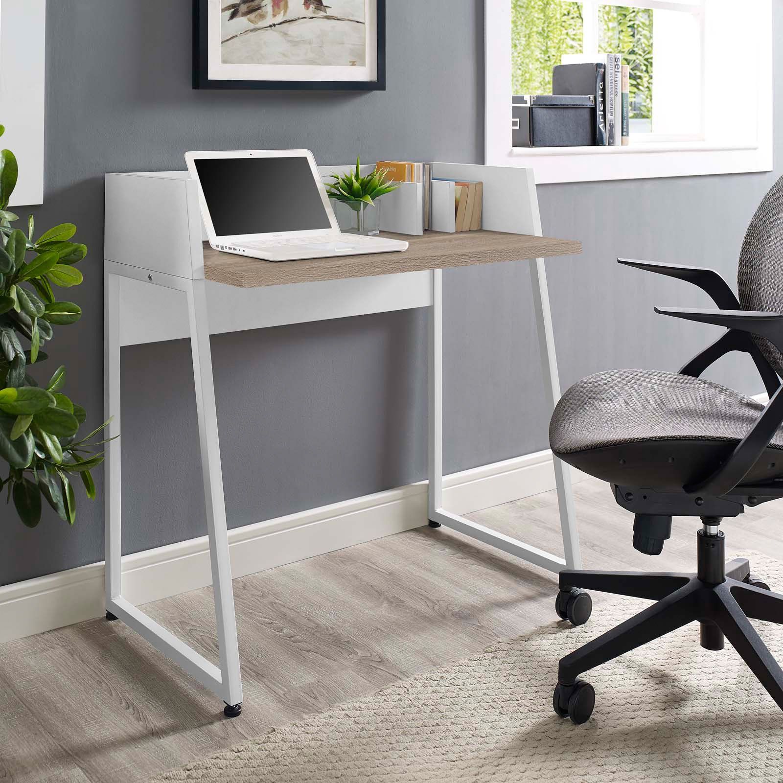 Modway Relay Wood Writing Desk In White Natural – Walmart – Walmart Inside White And Cement Writing Desks (View 3 of 15)