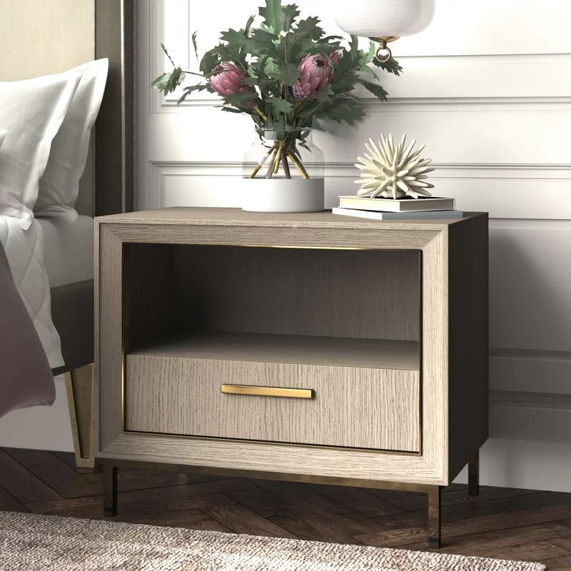 Monarch 1 – Drawer Nightstand In Gray/gold In 2021 | Drawer Nightstand In Gray And Gold 2 Drawer Desks (View 8 of 15)