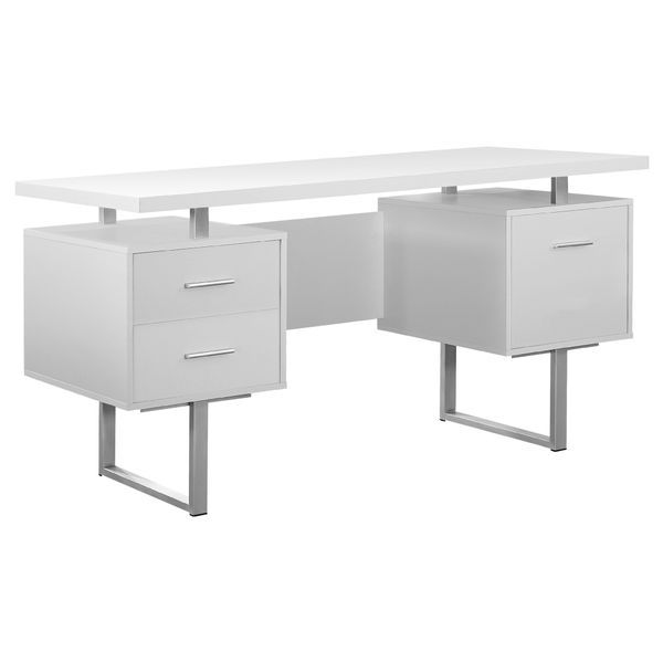 Monarch 60" Contemporary Floating Top Hollow Core Office Desk With 2 Inside Natural Wood And White Metal Office Desks (View 13 of 15)