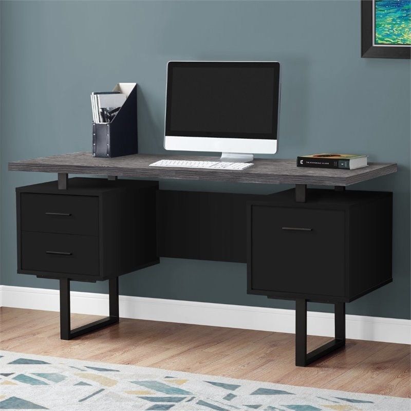 Monarch 60" Contemporary Wooden Writing Desk In Black And Gray – I 7415 In Black And Gray Oval Writing Desks (View 4 of 15)