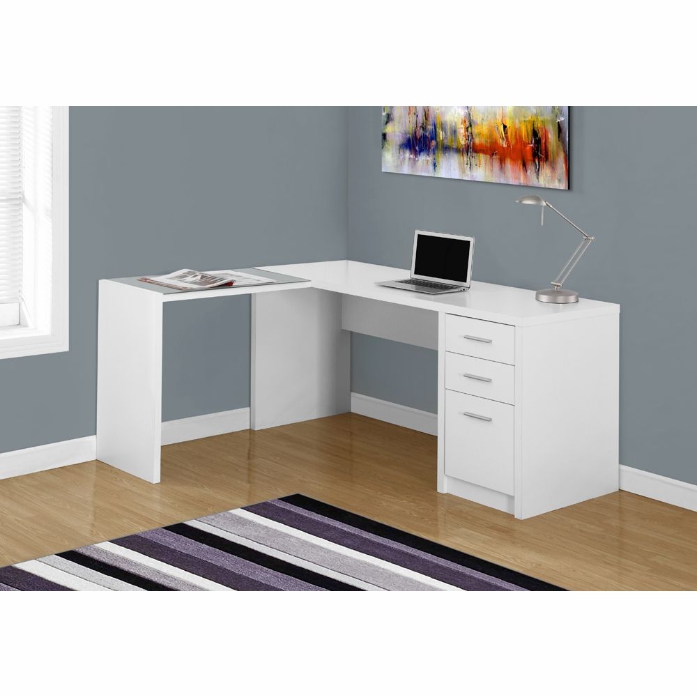 Monarch Specialties – Computer Desk White Corner With Tempered Glass Pertaining To White Glass And Natural Wood Office Desks (View 9 of 15)