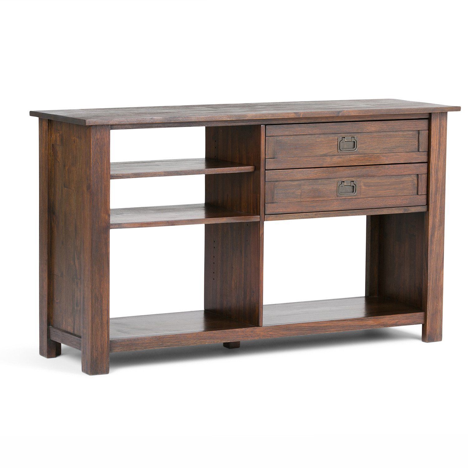 Monroe 52 X 16 X 30 Inch Console Table In Distressed Charcoal Brown Inside Distressed Brown Wood 2 Tier Desks (View 1 of 15)