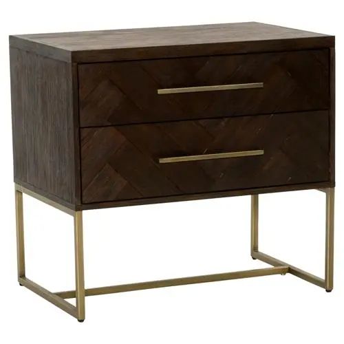 Moris Modern Rustiv Java Acacia Brushed Gold Pulls 2 Drawer Nightstand Intended For Rustic Acacia Wooden 2 Drawer Executive Desks (View 2 of 15)