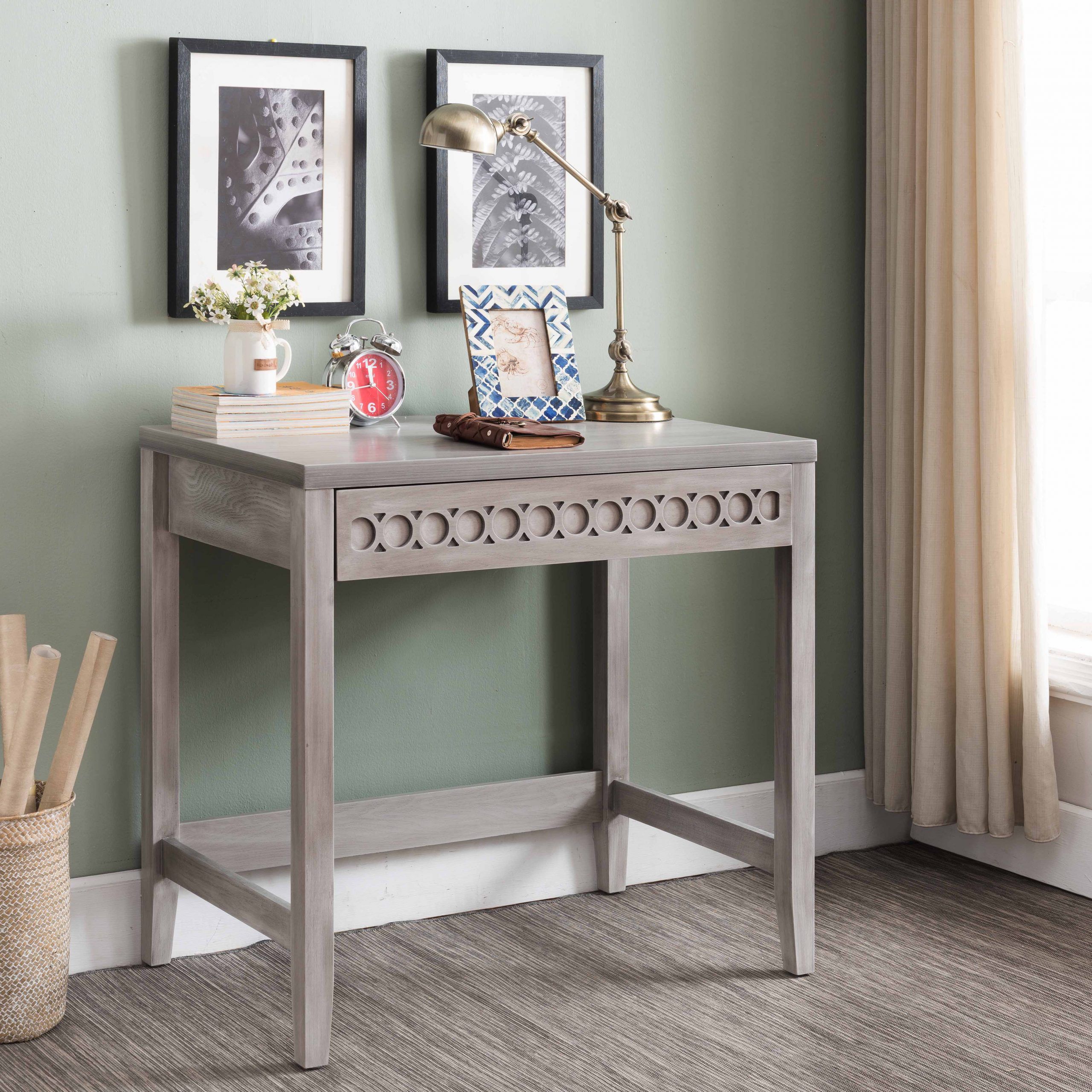 Morris Wash Grey Wood Desk With Drawer – 2kfurniture With Gray Wash Wood Writing Desks (View 7 of 15)
