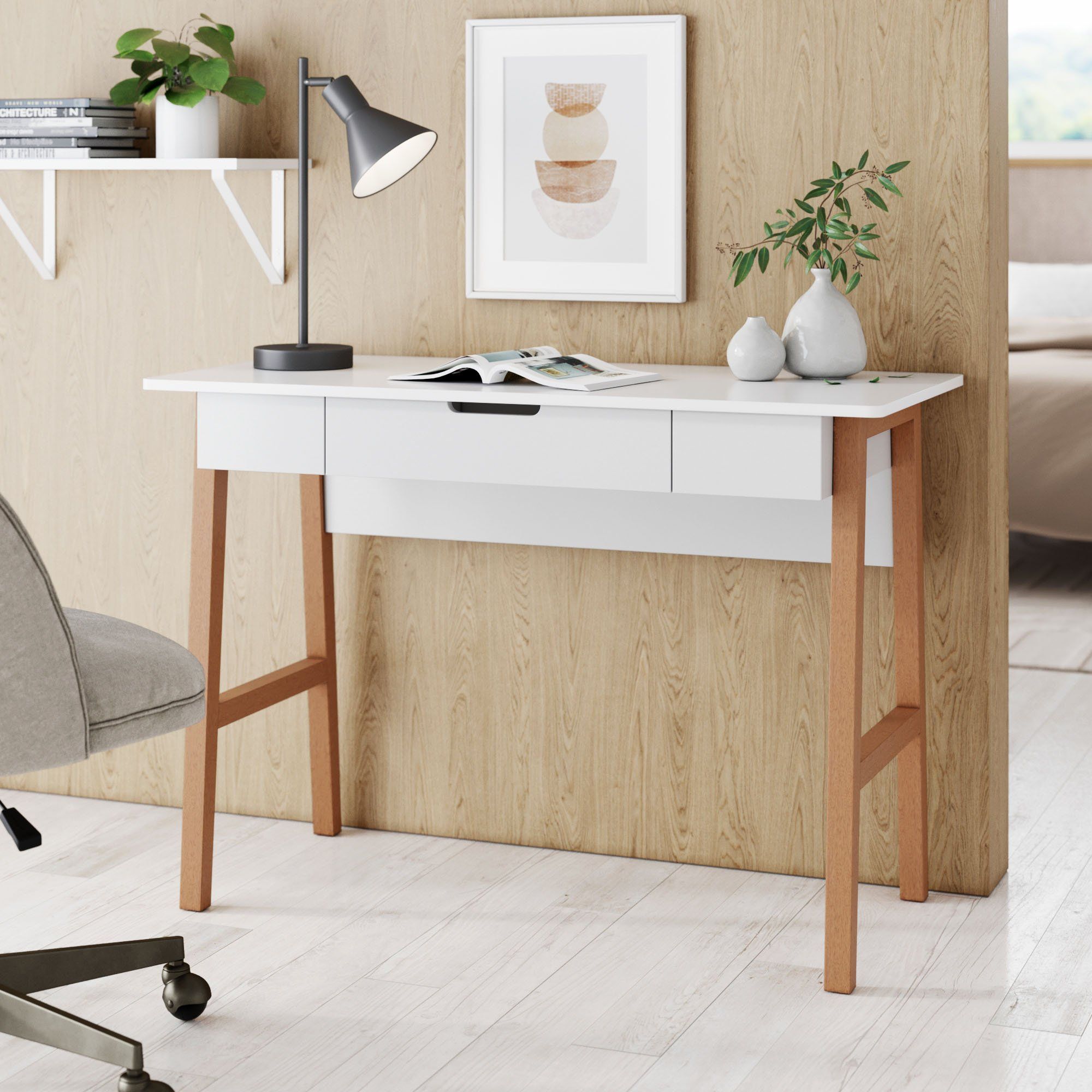 Nathan James Telos Home Office Computer Desk With Drawer White Modern In White Finish Office Study Work Desks (View 11 of 15)