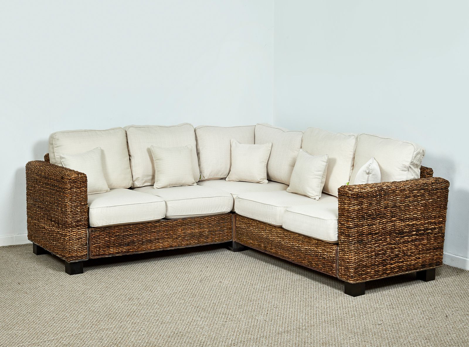 Natural Rattan Conservatory Corner Sofa In Oatmeal – Kensington Abaca With Rustic Brown Sectional Corner Desks (View 4 of 15)