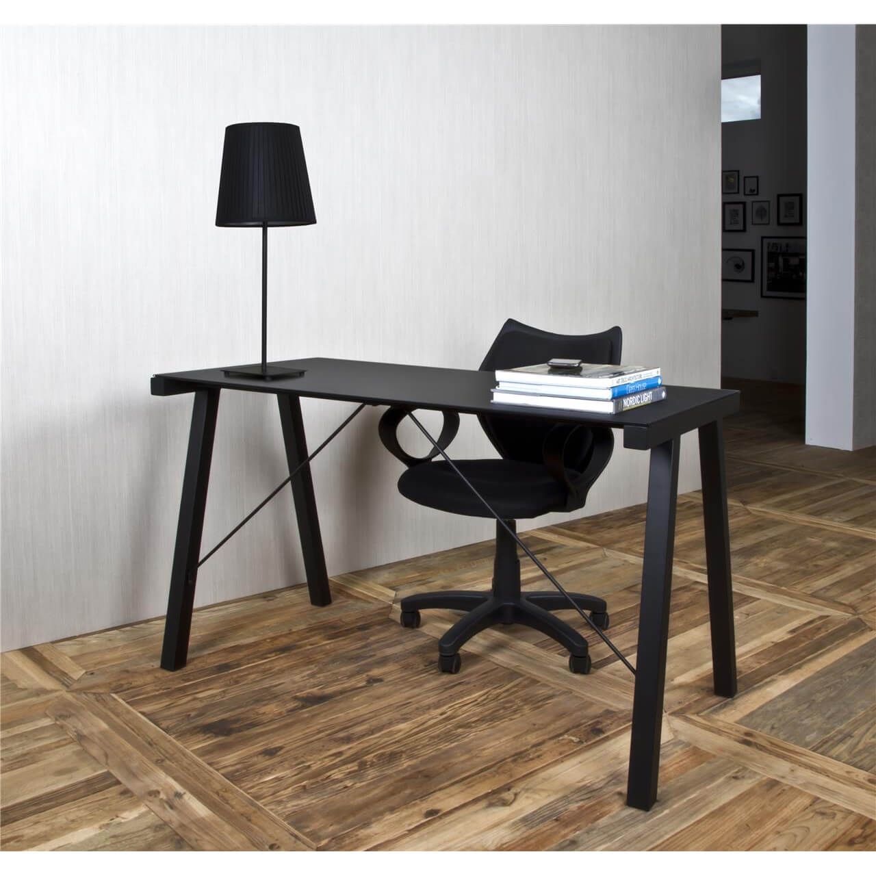 Neptune Black Glass Desk And Metal | Modern Home Office | Fads Regarding Metal And Glass Work Station Desks (View 4 of 15)